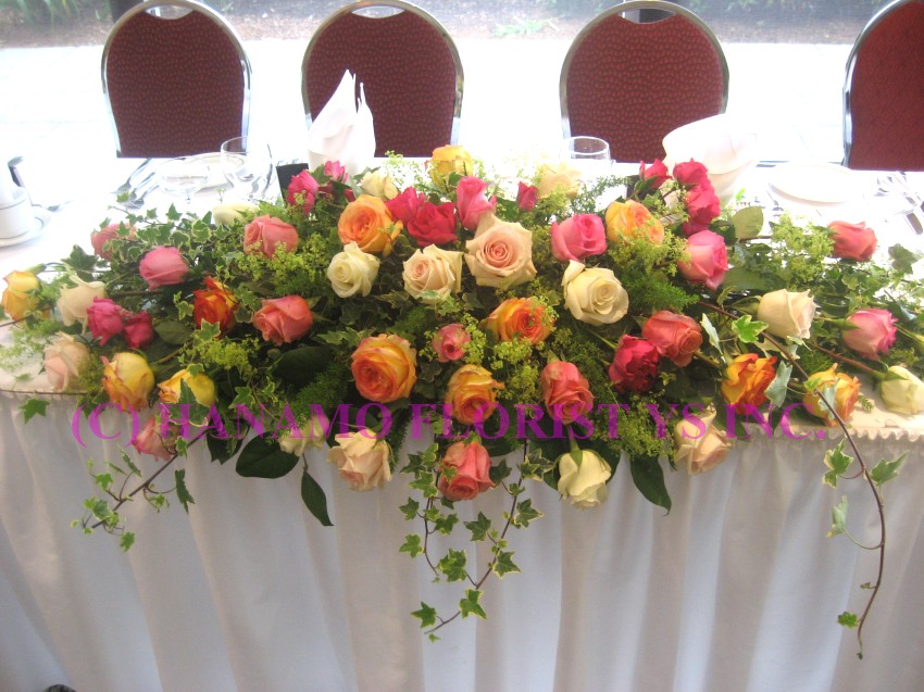 WEDH0710 Wedding Head Table Flowers Colourful Roses